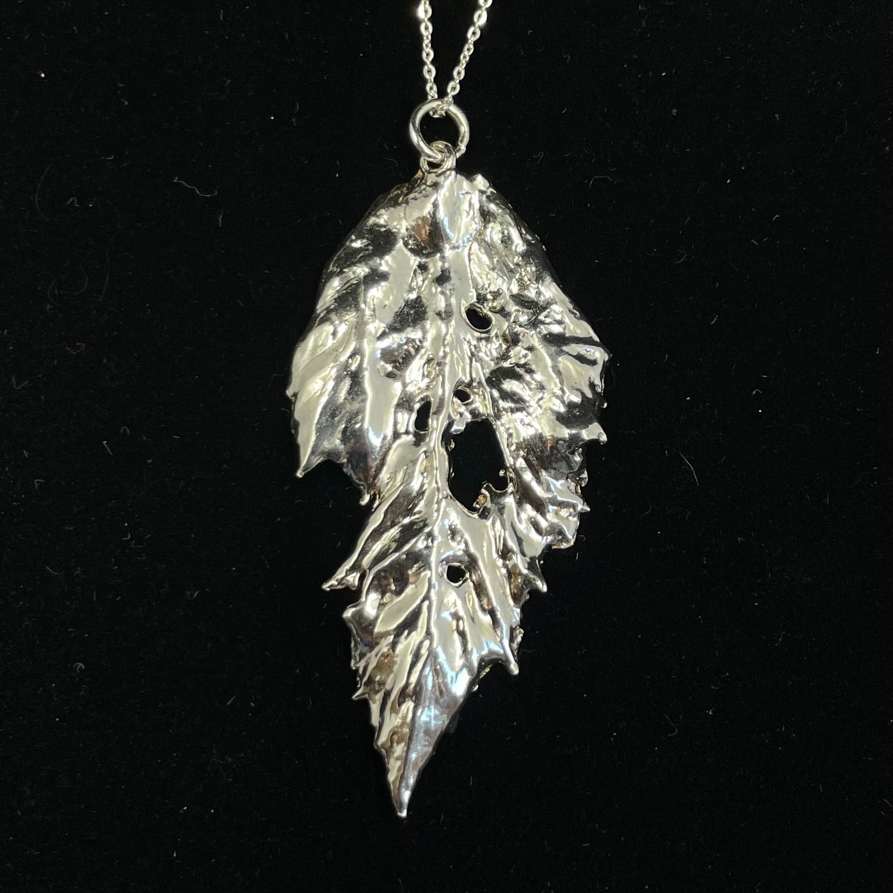Caterpillar nibbled Bramble leaf pendant