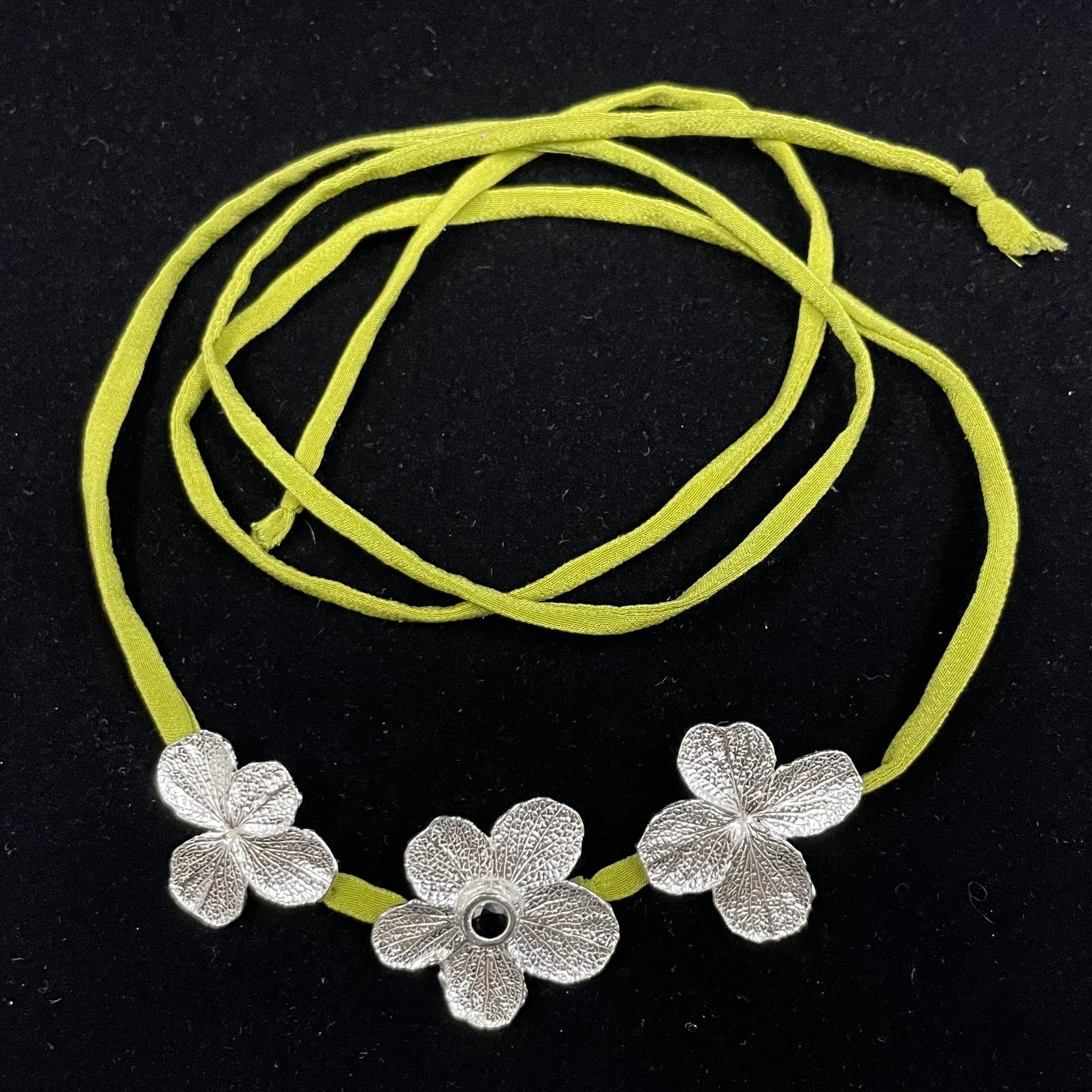 Sapphire, Hydrangea flowers and recycled silk necklace/bracelet